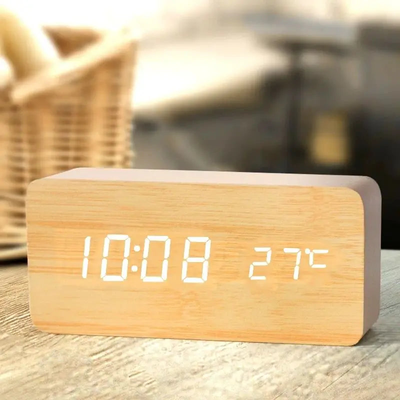 Wooden LED Digital Alarm Clock – Modern & Stylish Design