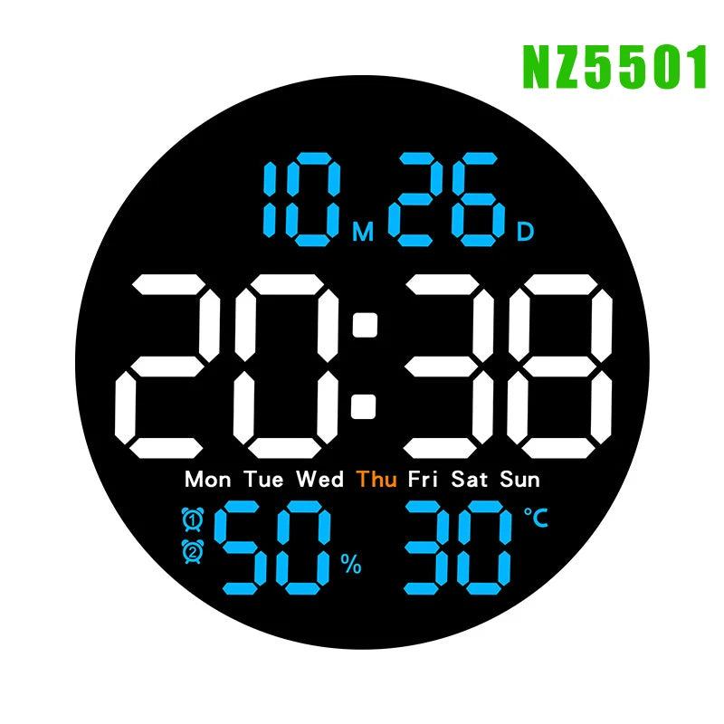 LED Wall Clock – Dual Alarms, Calendar & Temp