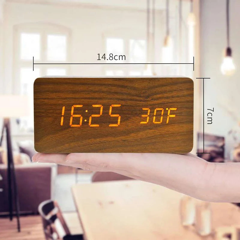 Wooden LED Digital Alarm Clock – Modern & Stylish Design