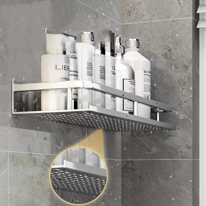 Silver Bathroom Shelf Organizer – Rustproof Shower Rack