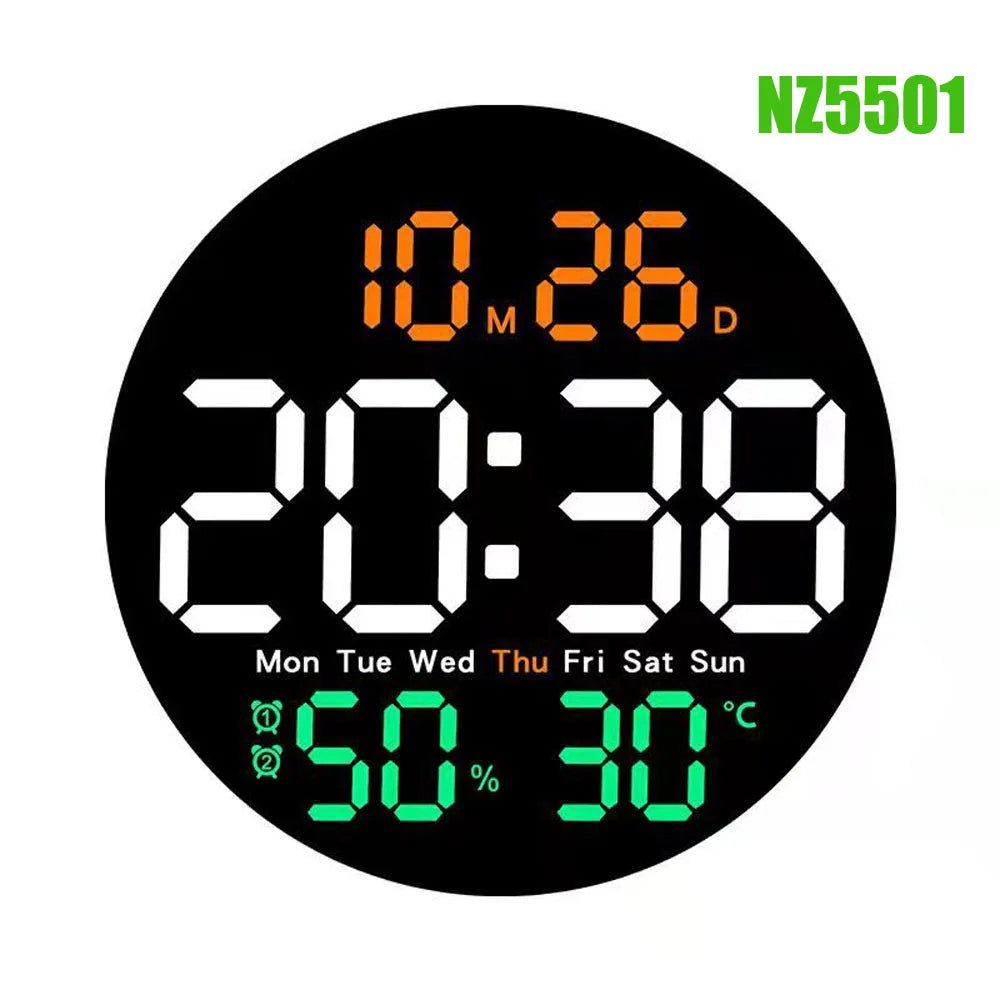 LED Wall Clock – Dual Alarms, Calendar & Temp