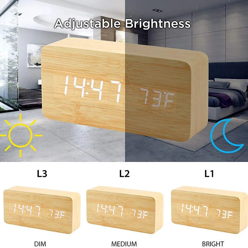Wooden LED Digital Alarm Clock – Modern & Stylish Design