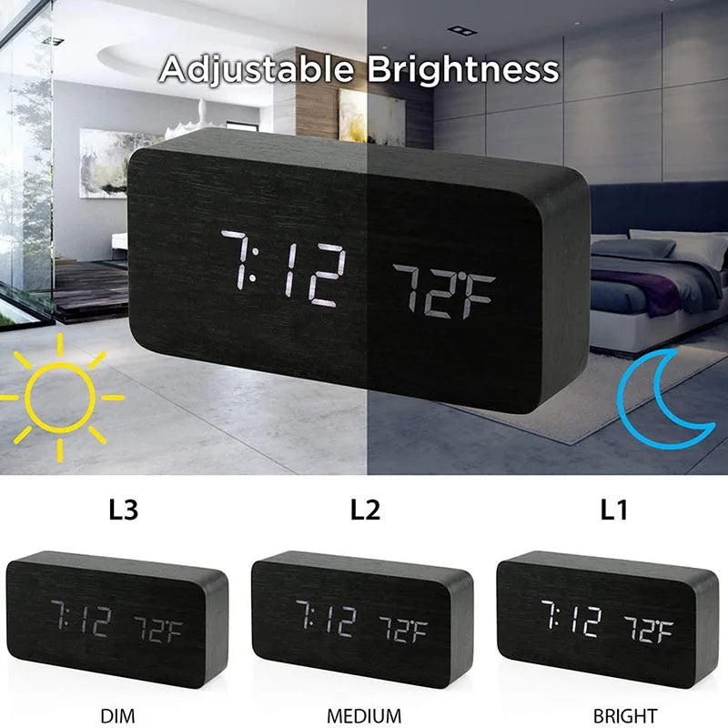 Wooden LED Digital Alarm Clock – Modern & Stylish Design