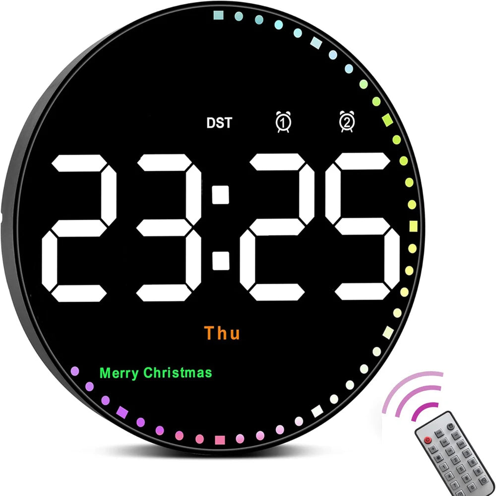 LED Wall Clock – Dual Alarms, Calendar & Temp