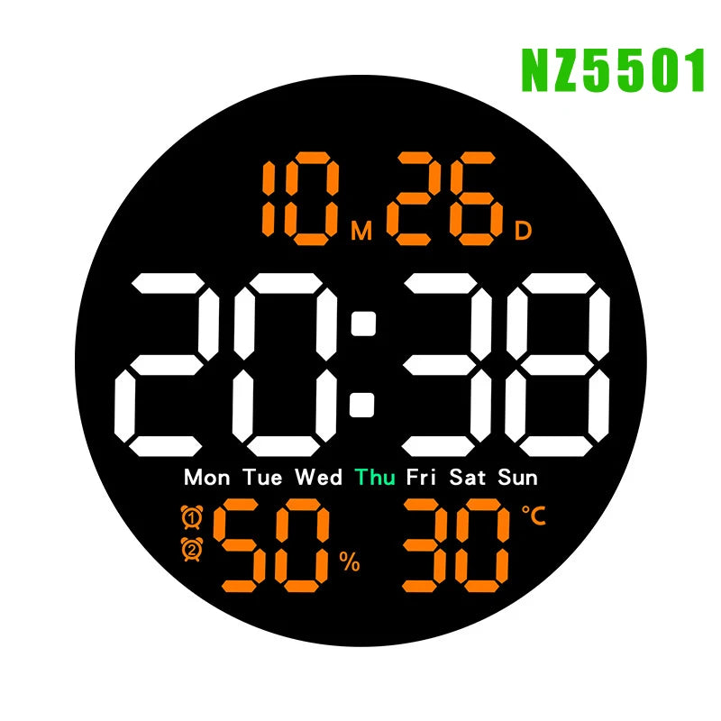 LED Wall Clock – Dual Alarms, Calendar & Temp