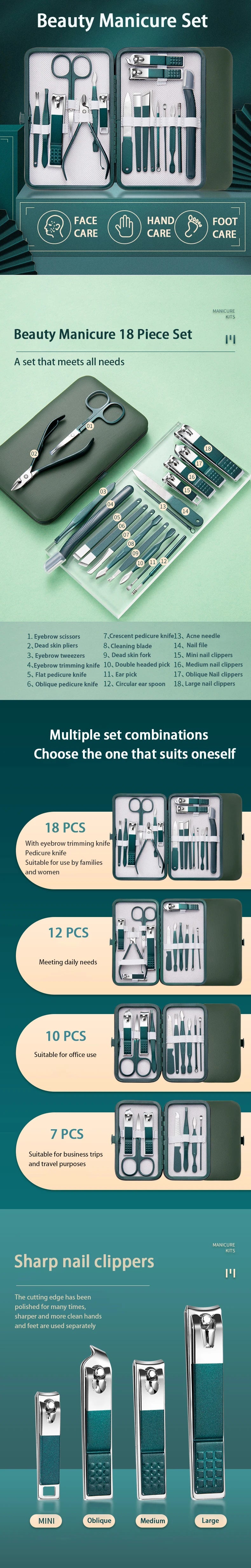 Nail Clippers Set 6-18pcs – Manicure, Pedicure & Eyebrow Tools