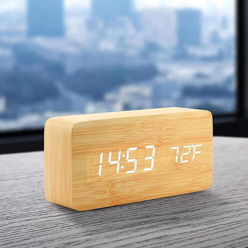 Wooden LED Digital Alarm Clock – Modern & Stylish Design