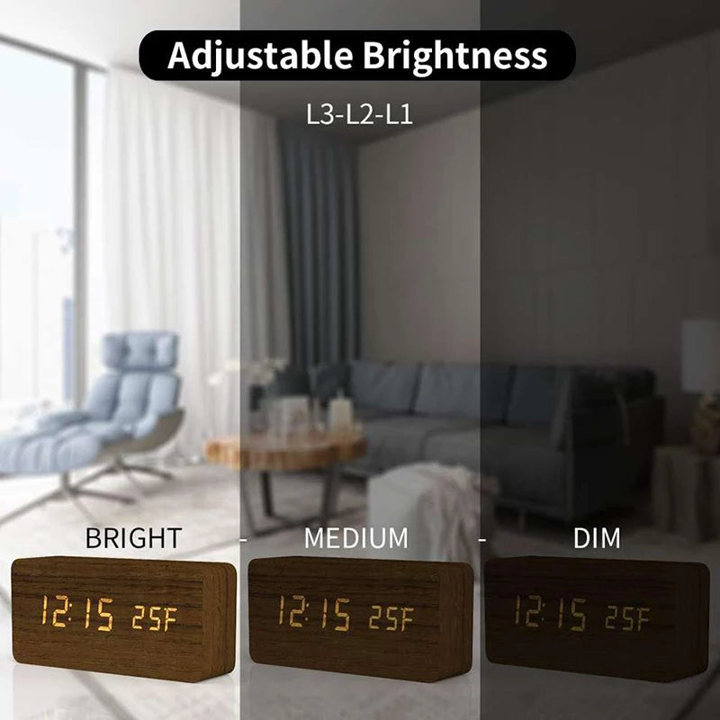 Wooden LED Digital Alarm Clock – Modern & Stylish Design