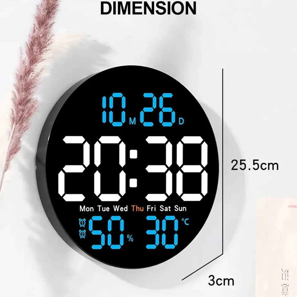 LED Wall Clock – Dual Alarms, Calendar & Temp