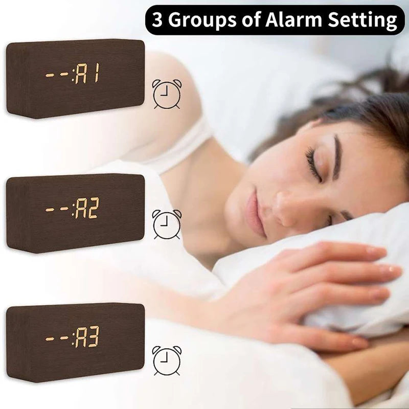 Wooden LED Digital Alarm Clock – Modern & Stylish Design
