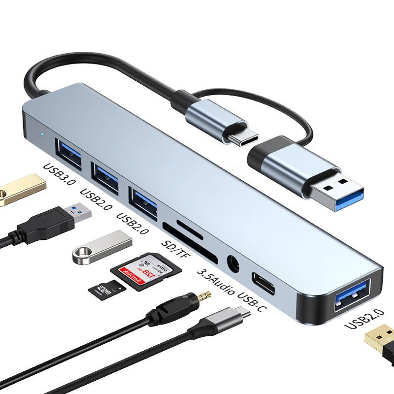 USB & Type-C Hub with Audio Jack & SD Card Slot