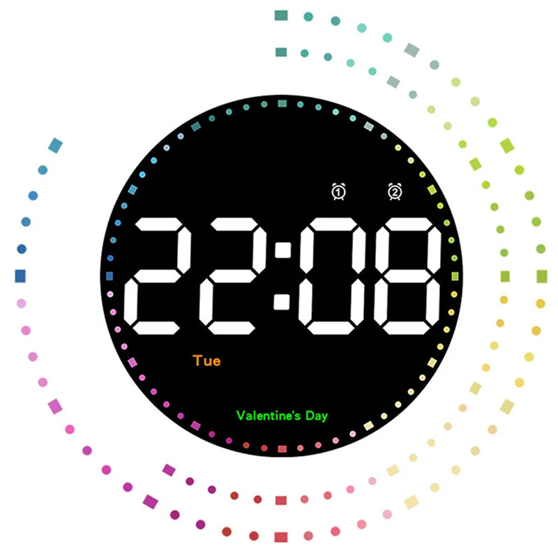 LED Wall Clock – Dual Alarms, Calendar & Temp