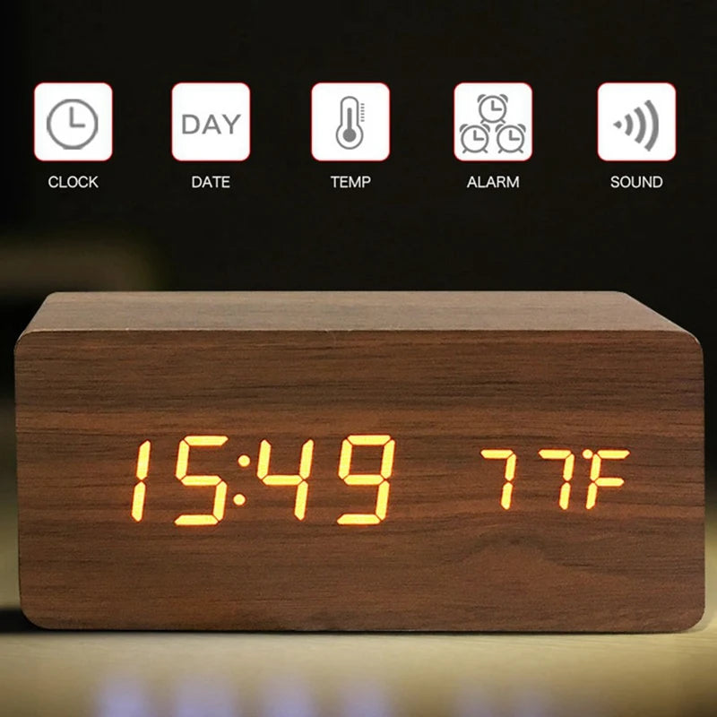 Wooden LED Digital Alarm Clock – Modern & Stylish Design