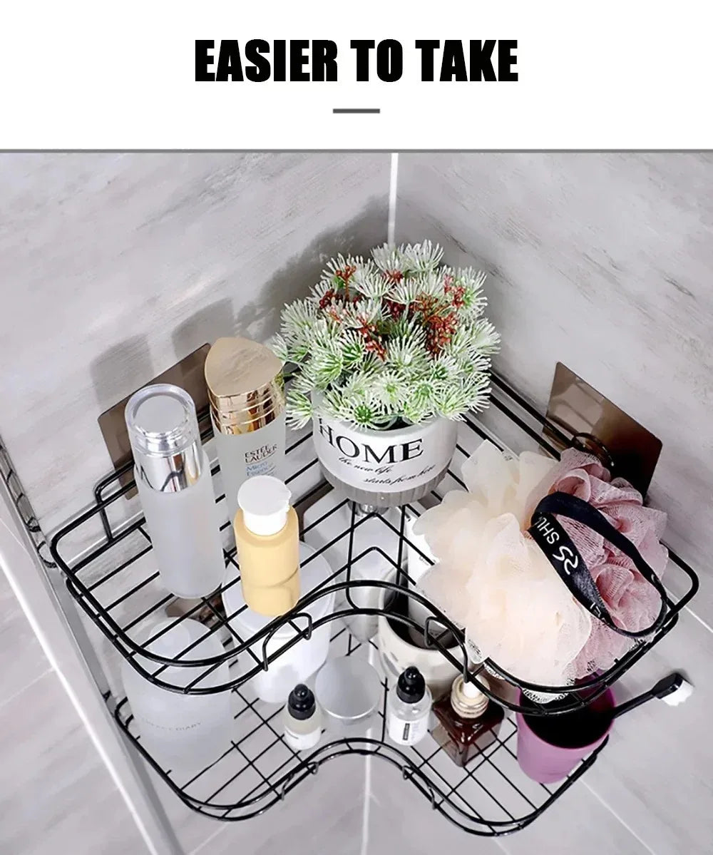 Corner No-Drill Bathroom Shelf – Wall-Mounted Organizer