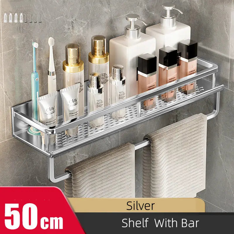 Silver Bathroom Shelf Organizer – Rustproof Shower Rack
