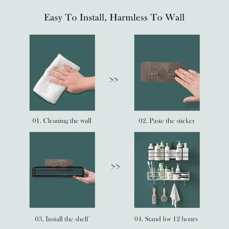 Corner No-Drill Bathroom Shelf – Wall-Mounted Organizer