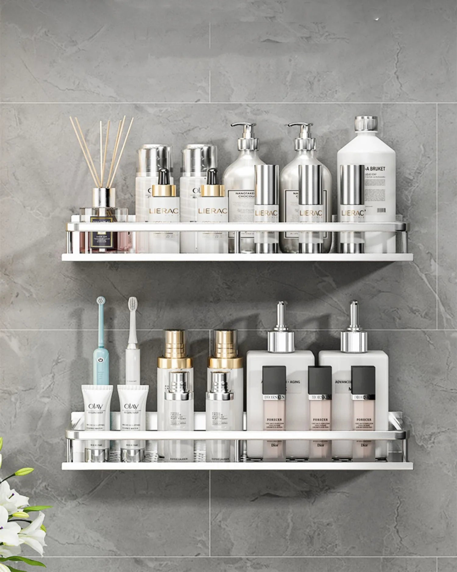 Silver Bathroom Shelf Organizer – Rustproof Shower Rack