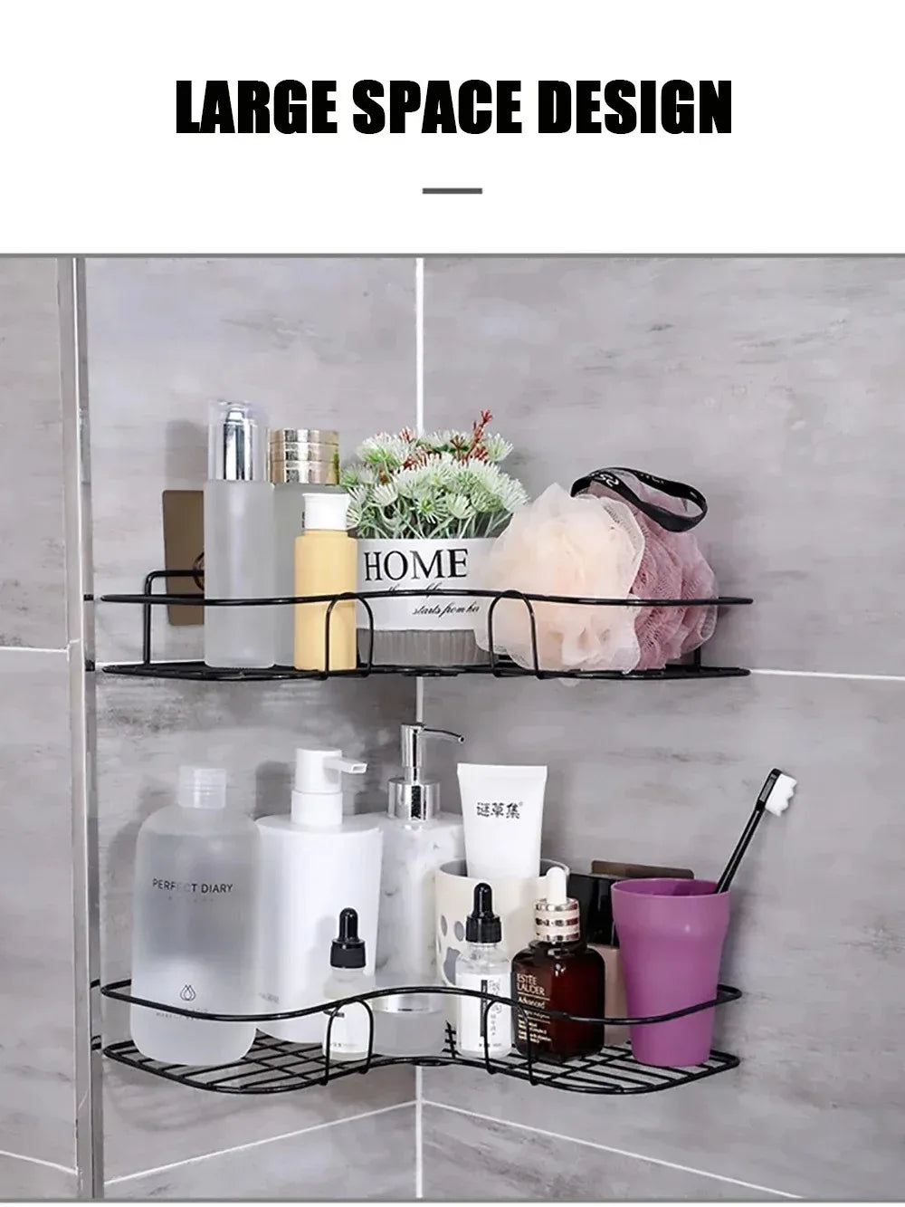 Corner No-Drill Bathroom Shelf – Wall-Mounted Organizer