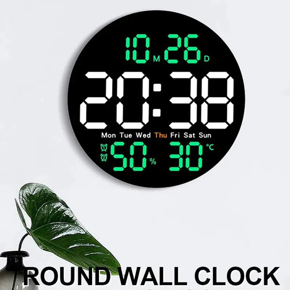 LED Wall Clock – Dual Alarms, Calendar & Temp