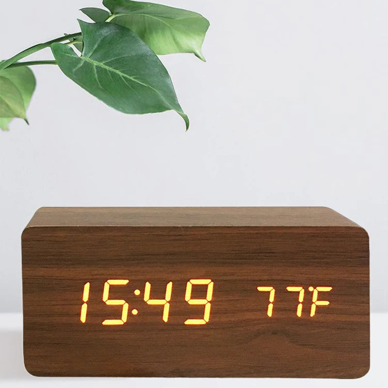 Wooden LED Digital Alarm Clock – Modern & Stylish Design