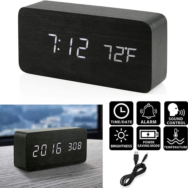 Wooden LED Digital Alarm Clock – Modern & Stylish Design