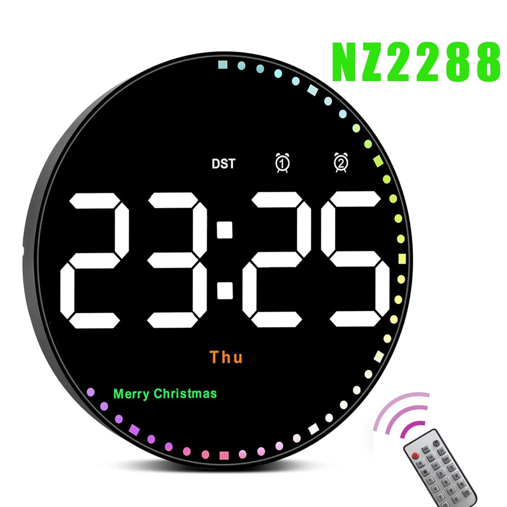 LED Wall Clock – Dual Alarms, Calendar & Temp