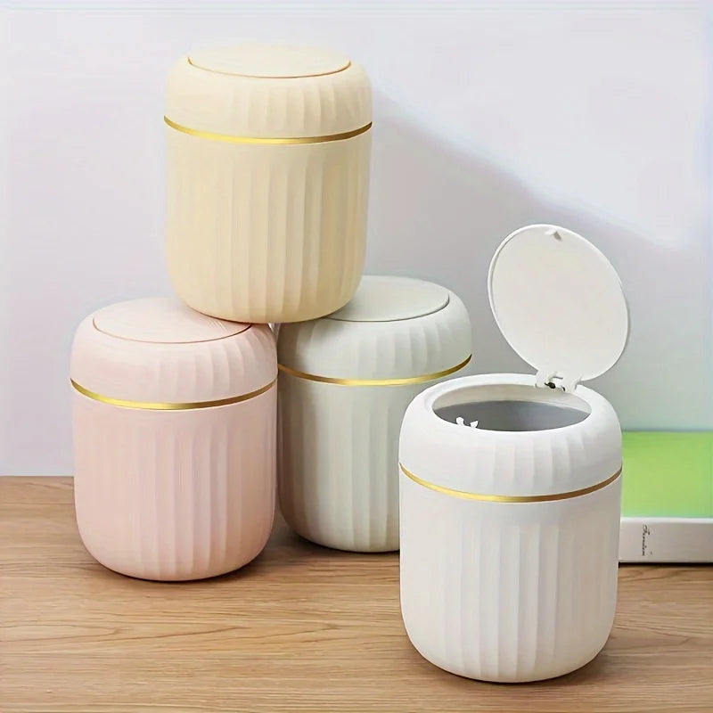 Mini Trash Can with Lid – Durable Plastic Desk Bin