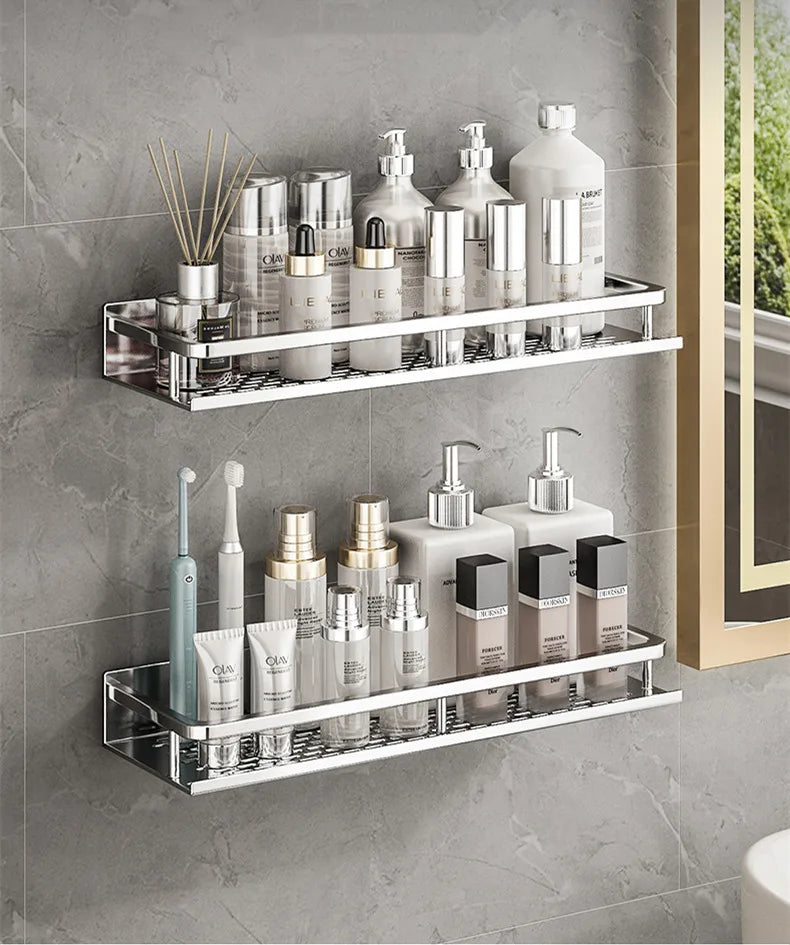 Silver Bathroom Shelf Organizer – Rustproof Shower Rack