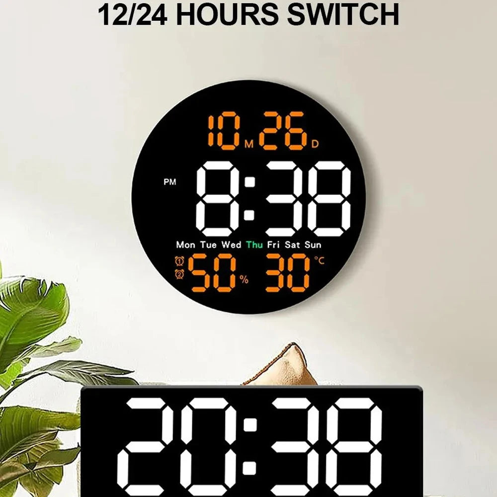 LED Wall Clock – Dual Alarms, Calendar & Temp