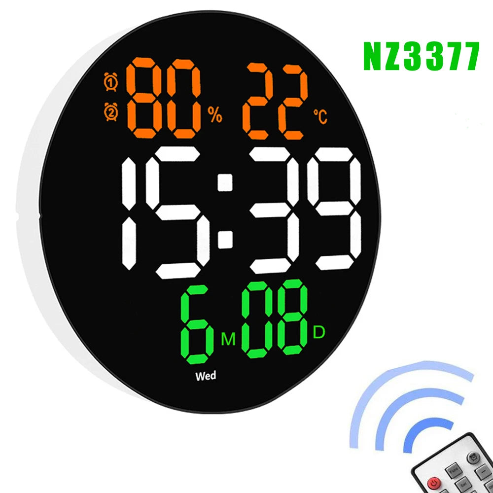 LED Wall Clock – Dual Alarms, Calendar & Temp