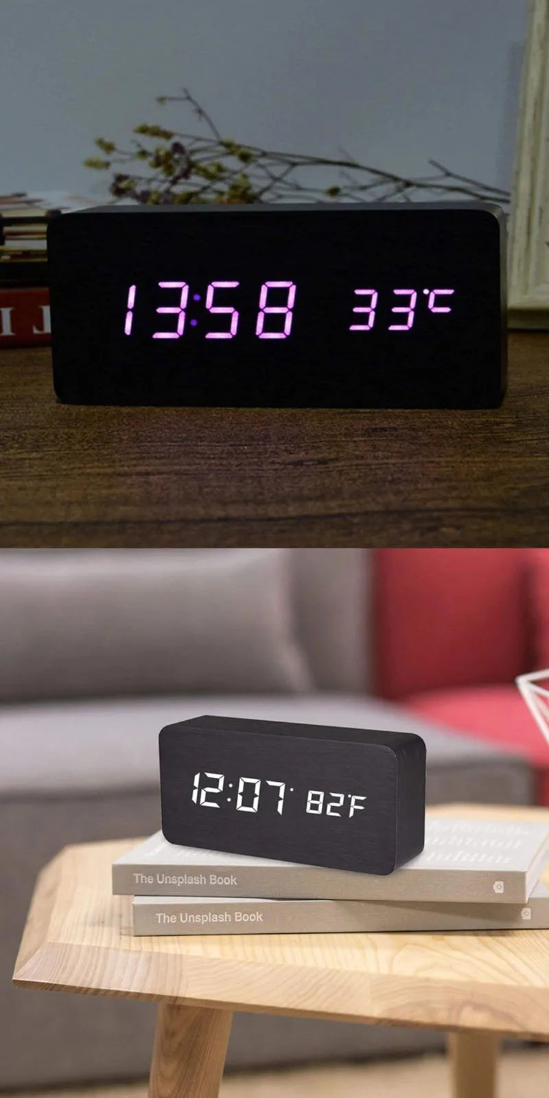 Wooden LED Digital Alarm Clock – Modern & Stylish Design