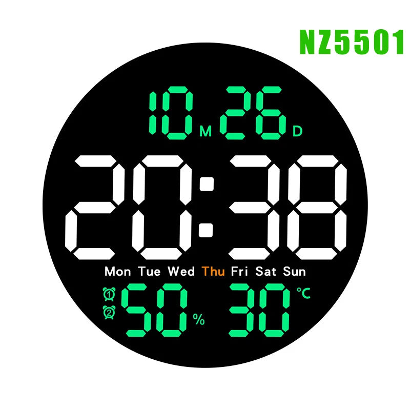 LED Wall Clock – Dual Alarms, Calendar & Temp