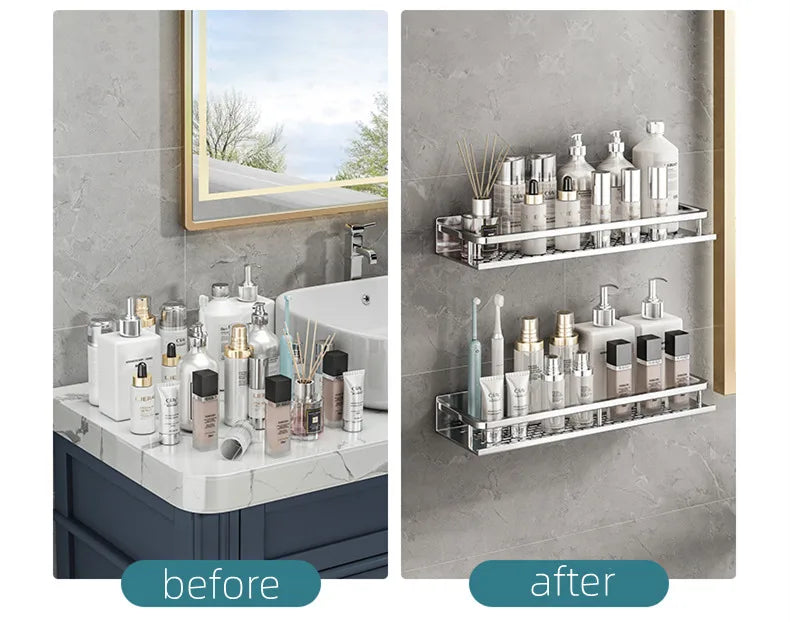 Silver Bathroom Shelf Organizer – Rustproof Shower Rack