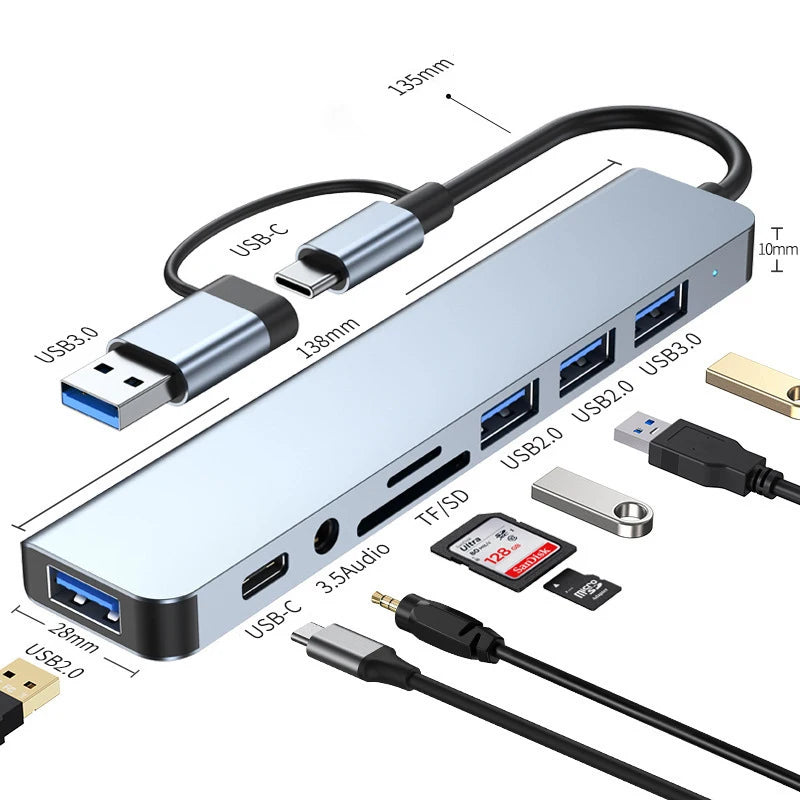 USB & Type-C Hub with Audio Jack & SD Card Slot