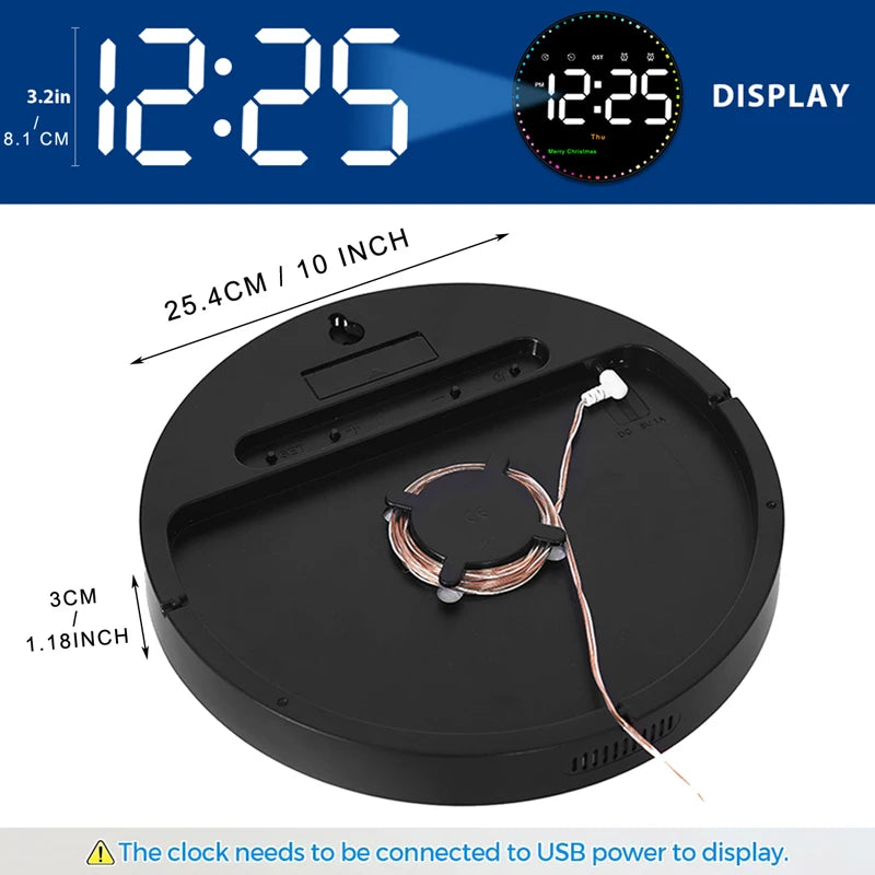 LED Wall Clock – Dual Alarms, Calendar & Temp