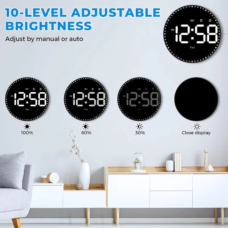 LED Wall Clock – Dual Alarms, Calendar & Temp